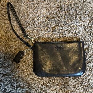 Coach black leather wristlet